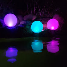 Load image into Gallery viewer, SUNTOUCH TREASURES Solar Powered Floating Pool Light Set - 2 Inflated Swimming Pool LED Ball Lights 14 inches - Hangable, Color Changing Light Up Balls for Outdoor Decorations, Pool Decor, Beach Party
