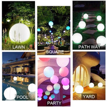 Load image into Gallery viewer, SUNTOUCH TREASURES Solar Powered Floating Pool Light Set - 2 Inflated Swimming Pool LED Ball Lights 14 inches - Hangable, Color Changing Light Up Balls for Outdoor Decorations, Pool Decor, Beach Party